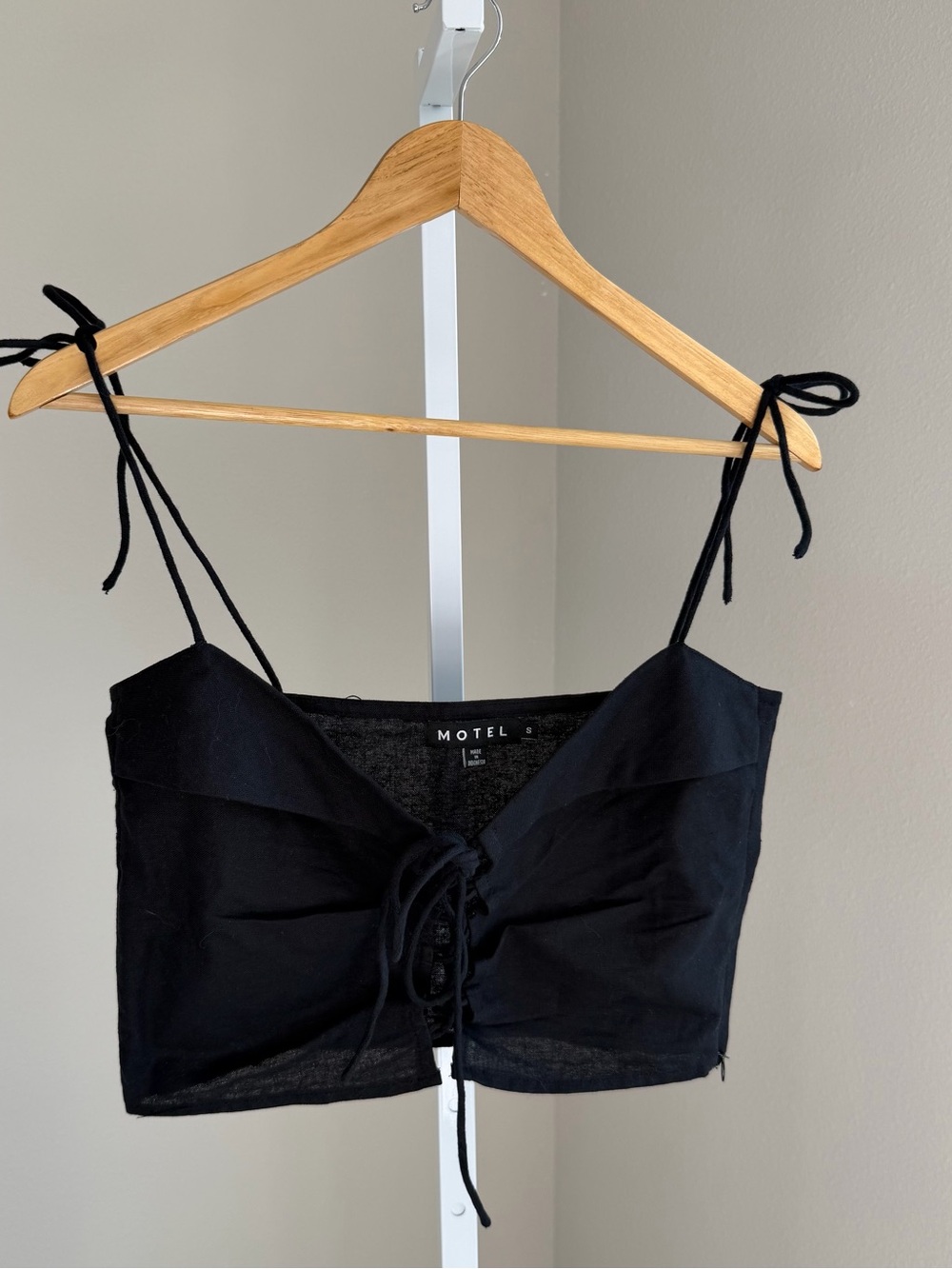 Motel Rocks Black Tie-Shoulder Lace-Up Crop Top